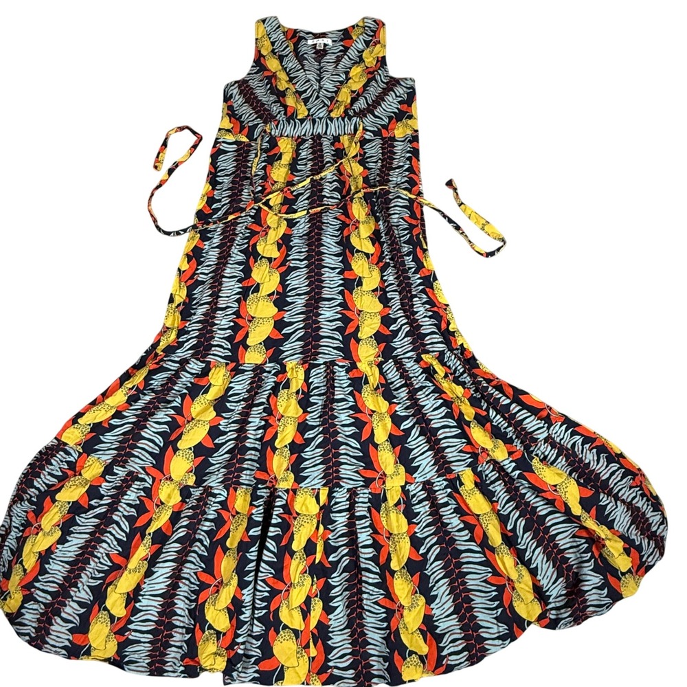 Cabi Maxi Dress Sleeveless‎ Tiered Tropical Print Casual Summer Size S